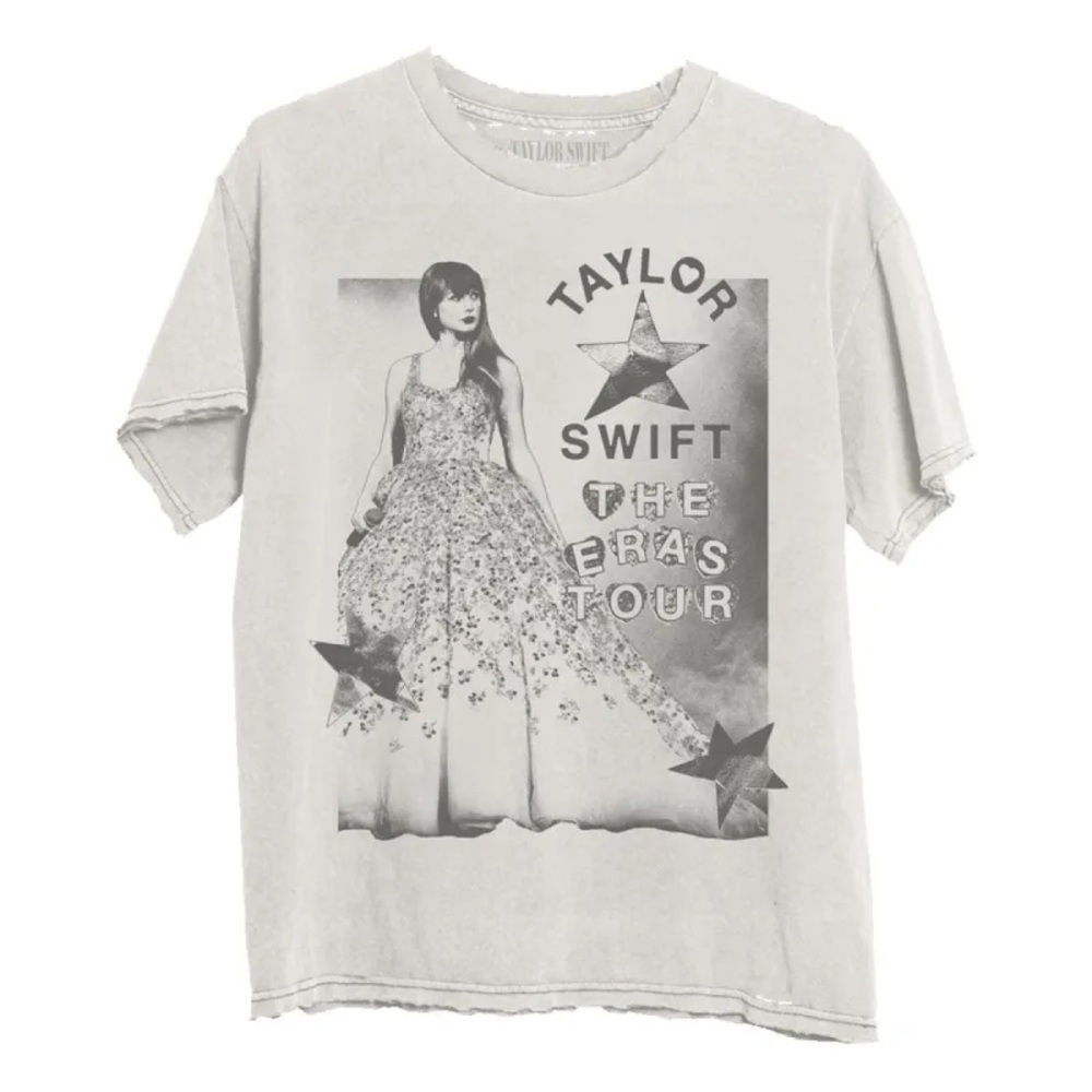 Taylor Swift The Eras Tour Distressed Oversized T-Shirt White & Gray Size XL